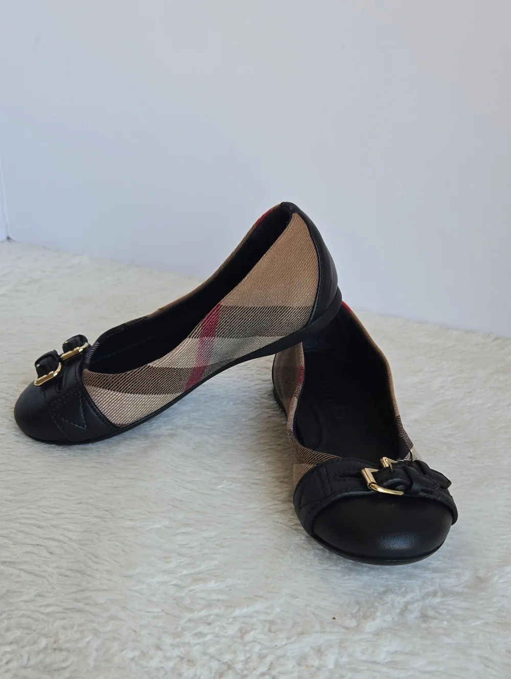 Burberry Classic Check Canvas & Leather Buckle Flats